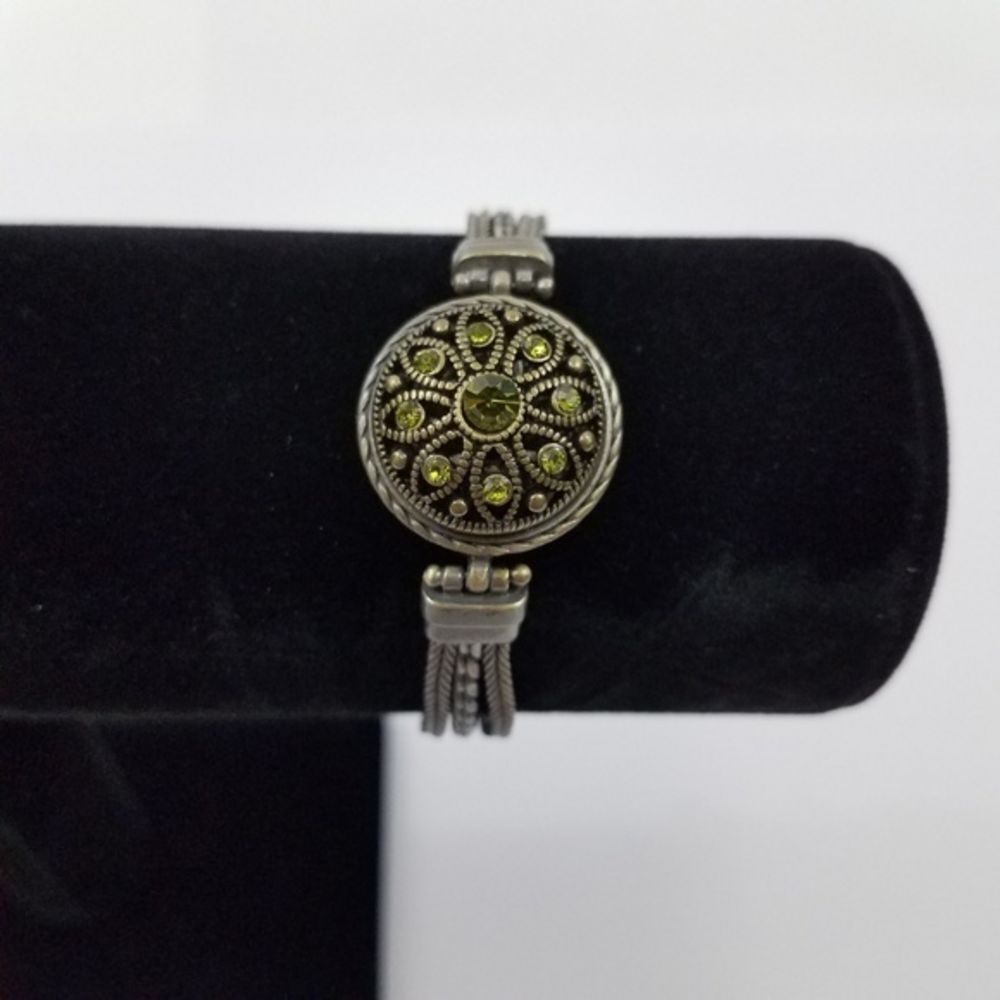 GS Bracelet Gunmetal Green Bling Rhinestone Floral Chain Multi‎ Strand Toggle